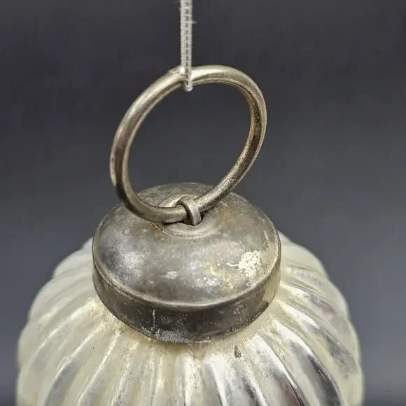 Vintage Mercury Glass Christmas Ornament Ribbed Silver Holiday Ball 2.5 Inch Rou - Picture 7 of 8